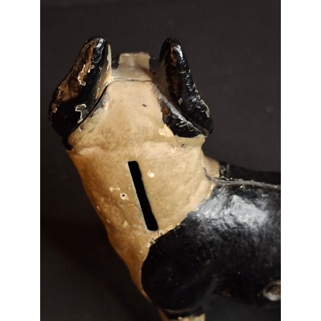 Black Antique Vindex Toys Cast Iron Boston Terrier Still Bank 1931 Dog Coin Penny Bank For Sale - Image 8 of 15