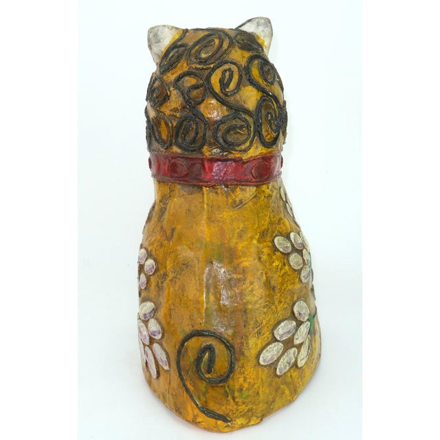 1960s Vintage Mexican Papier Mache Folk Art Cat Sculpture For Sale - Image 5 of 14