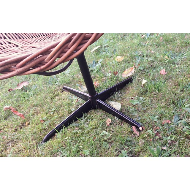 Mid-Century Modern Revolving Rattan and Iron Pod Chair, 1960s For Sale - Image 3 of 8