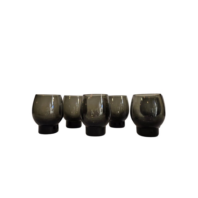 Glass Mid 20th Century Holmegaard Per Lütken Smoky Green Lowball Tumblers With Ribbed Pedestal – Set of 6, Mid-Century Danis For Sale - Image 7 of 17