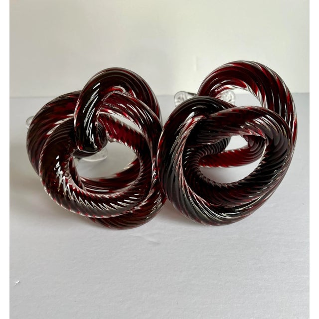 Glass Mid-Century Hand Blown Glass Knot Candle Holders- a Pair For Sale - Image 7 of 12