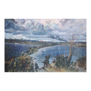 Soviet War Painting, Ukrainian Socialist Realism Art, 1985 130-200 For Sale