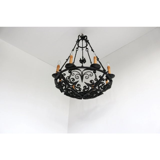 Black Antique Wrought Iron Chandelier, 1800s For Sale - Image 8 of 16