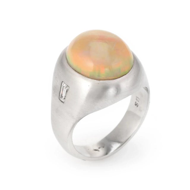 This is part of Chairish’s Fine Jewelry assortment. Finely detailed vintage Men''s opal & diamond ring (circa 1960s to...