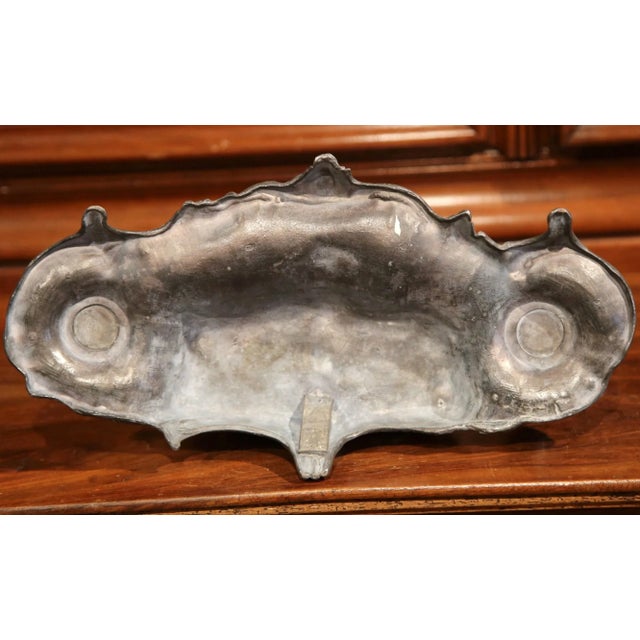 Metal 19th Century French Pewter Lion Inkwell Signed A. Bossu For Sale - Image 7 of 8