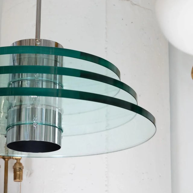 1960s Vintage Space Age Polished Nickel and Glass Pendant For Sale - Image 5 of 8