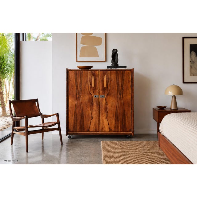Mid-century modern rosewood armoire dresser by Intercontinental Design, Canada, 1970s. Crafted from exceptional Brazilian...