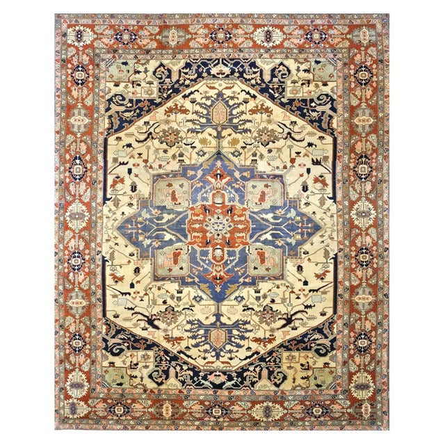 Condition: Vintage Circa: 1960s Origin: Persia Design: Serapi Actual size: 14.1X 17.9 Thickness: 3/8" Color: Navy Blue,...