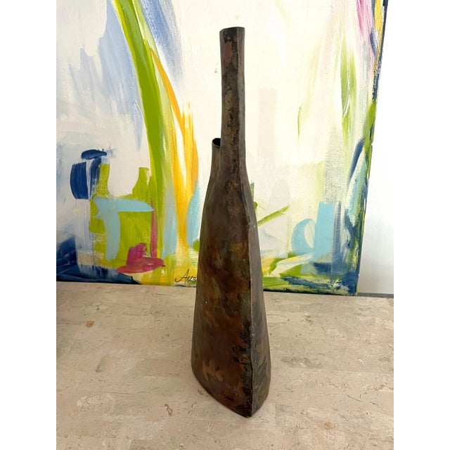 Copper Vintage Brutalist Hand Forged Double Vase For Sale - Image 8 of 11