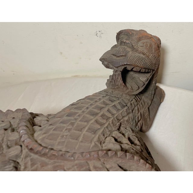 Large Antique Hand Carved Anglo Indian Figural Dragon Wood Sculpture Base Stand For Sale - Image 12 of 17