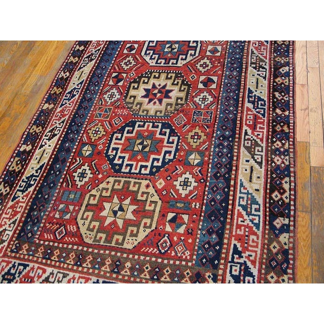 Early 20th Century 1900s Red Geometric Antique Caucasian Kazak Rug 4'4" X 8'0" Knotted Pile Wool Carpet For Sale - Image 5 of 5