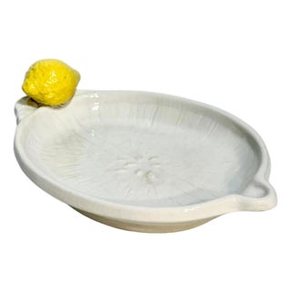 Vintage Italian Majolica Trompe L’Oeil Ceramic Lemon Dish For Sale