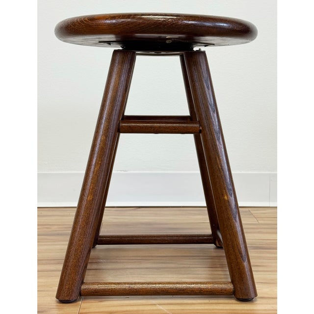 Brown Vintage Round Swivel Top Wooden Stool For Sale - Image 8 of 10
