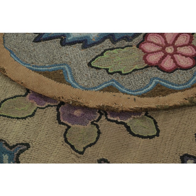 Textile Antique Hooked Rug With Floral Medallion & Scrollwork Design - Rug & Kilim For Sale - Image 7 of 7