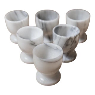 Mid-Century Handcarved Grey and White Marble Egg Cups, Italy, 1970s, Set of 6 For Sale