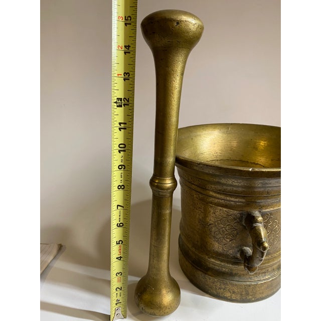 Early Engraved and Cast Bronze Mortar and Pestle For Sale - Image 12 of 13