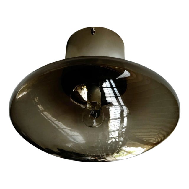 21st Century Polished Nickel and Smoky Uno Flush Mount by Fabio LTD For Sale