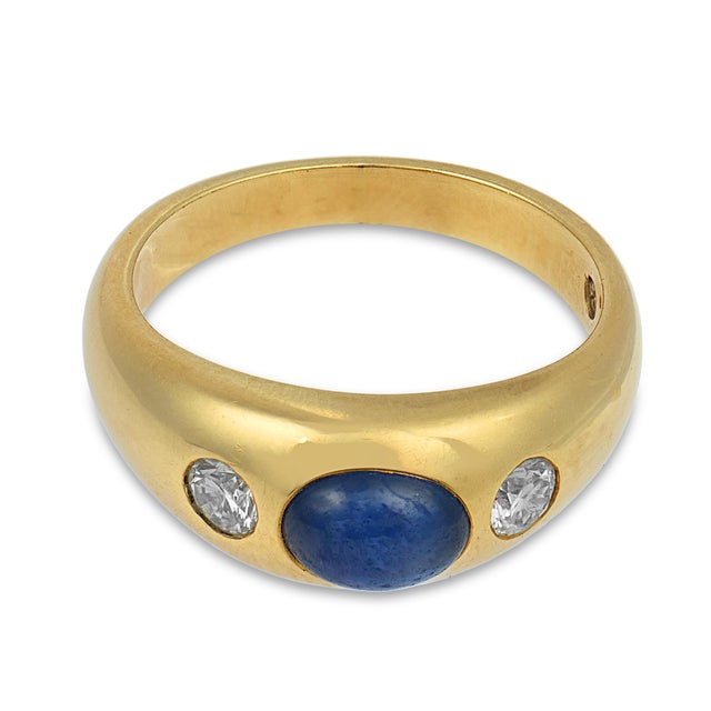 Contemporary Vintage Sapphire Diamond Bezel Set 18k Yellow Gold Ring, Size 5.5 For Sale - Image 3 of 6