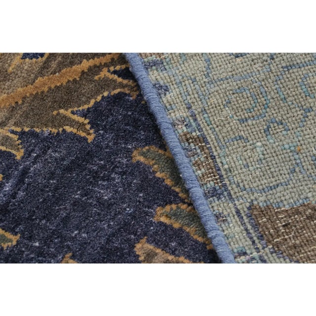 Textile Rug & Kilim’s Oushak-Style Rug in Indigo, Brown and Brown Floral Patterns For Sale - Image 7 of 7