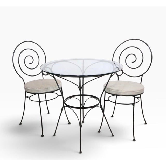 Black Late 20th Century 3 Pc. Wrought Iron Garden Patio Poolside Cafe Bistro Set For Sale - Image 8 of 15