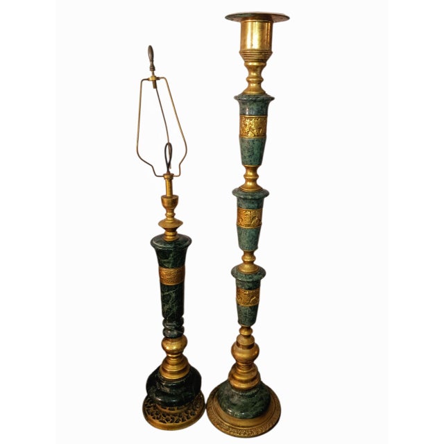 Exquisite Mid-Century Modern James Mont Style Marble & Bronze Set For Sale In Raleigh - Image 6 of 9