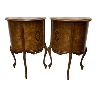 Antique French Inlaid Demi Lune Nightstands - a Pair For Sale