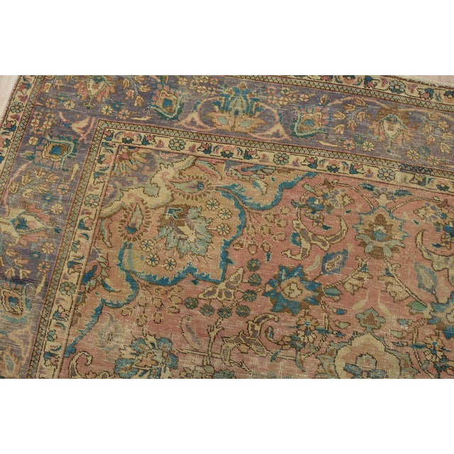 Textile Tabriz Rug 7’8” X 10′ Pink Wool Vintage Distressed Hand-Knotted Carpet For Sale - Image 7 of 15