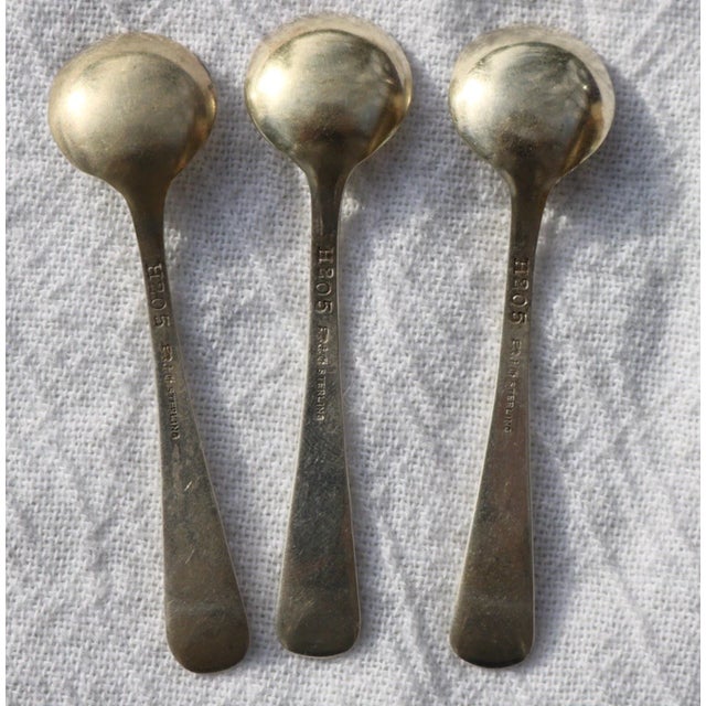 Beautiful set of three Victorian style Gorham gold wash bowl sterling silver salt cellar spoons, made in the United States...