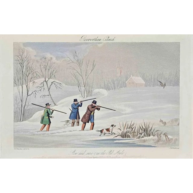 Penwortham Church is an artwork, realized by the artist Joseph Banks in 1837. Colored etching, titled and signed in the...