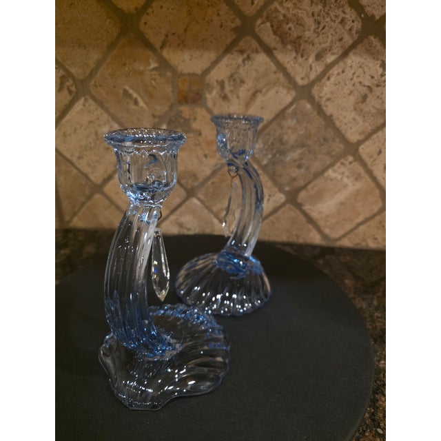 Cambridge Glass Company 1930s Art Deco Candlestick Holders - a Pair For Sale - Image 4 of 8