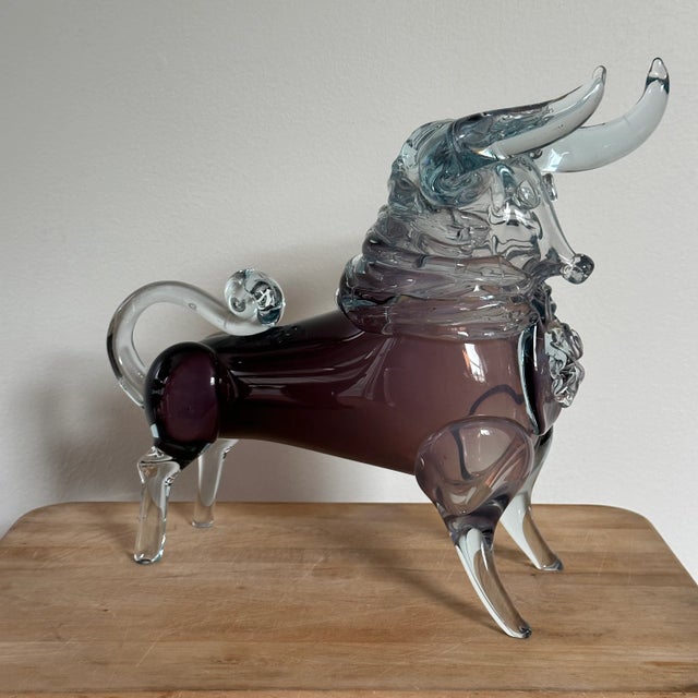 Mid 20th Century Mid-Century Murano Glass Sculptural Bull in Shades of Purple For Sale - Image 5 of 11