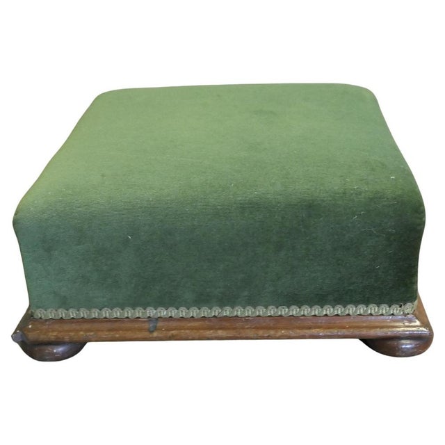 Wood Victorian Green Velvet Ottoman For Sale - Image 7 of 7