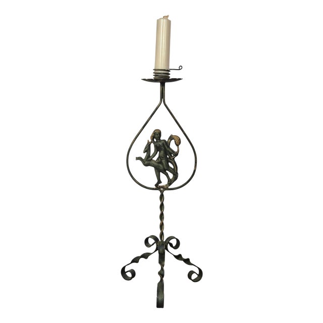 Swedish Grace Floor Candelabra in Wrought Iron with Goddess Diana, 1920s For Sale