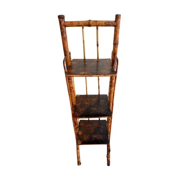 Early 20th Century Antique Rattan Lacquered Tall Etagere For Sale - Image 5 of 12