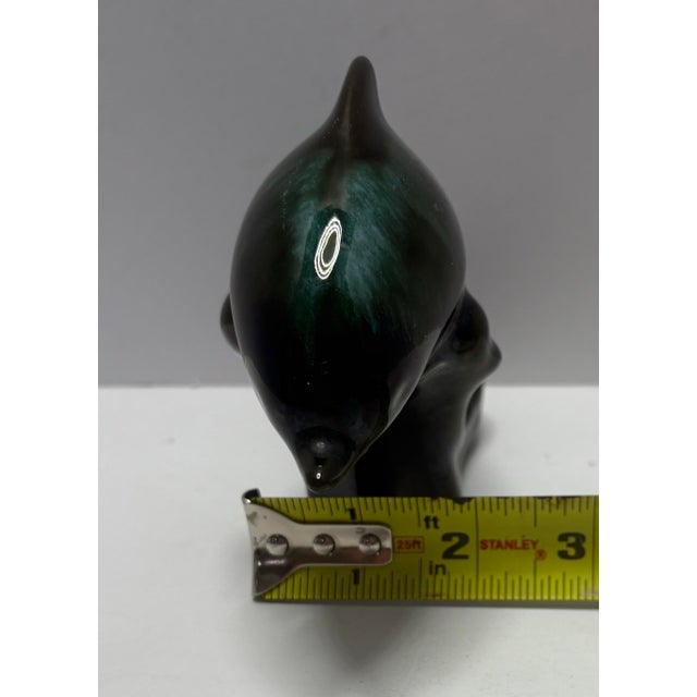 Vintage Green Glazed Dolphin Figurine | Coastal Nautical Decor | Art Pottery Style Dolphin Sculpture For Sale - Image 4 of 8