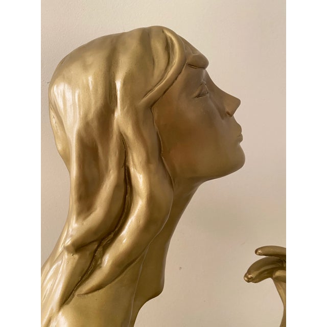 Vintage Mid 20th Century Large Art Deco Sculpture of a Woman- Gold Finish- Signed but Unreadable Marking- This rare...