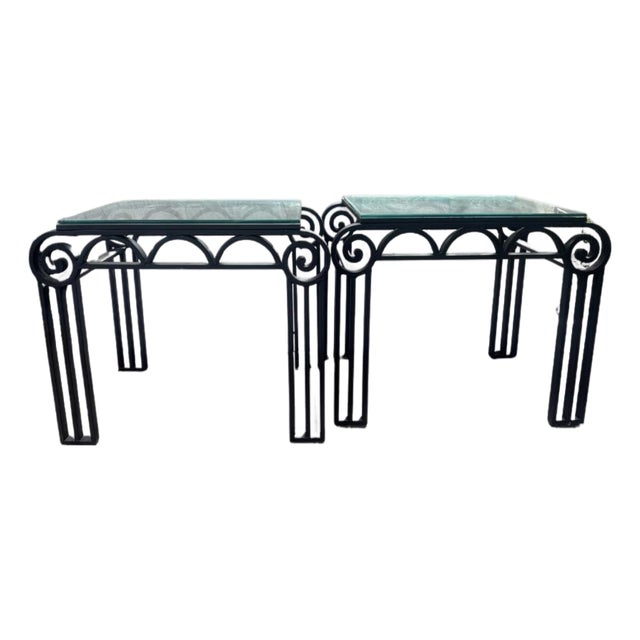 Pair of 1920s French Deco Style Iron Metal Occasional Side Tables For Sale