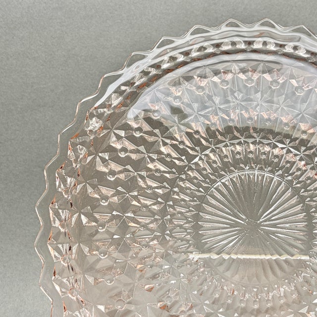 Art Deco Vintage Pink Jeannette Glass “Windsor Diamond” Platter or Cake Plate For Sale - Image 3 of 9