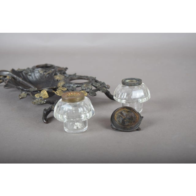 Art Nouveau French Ivy Inkstand with Glass Inkwells, 1900s For Sale - Image 9 of 12