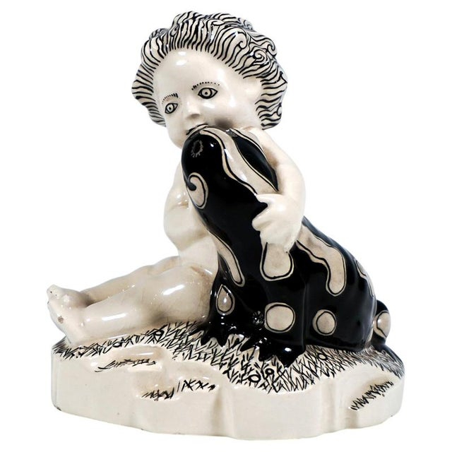 Ceramic Seated Putto with Salamander attributed to Anton Klieber for Vienna Ceramics, 1913 For Sale - Image 7 of 7