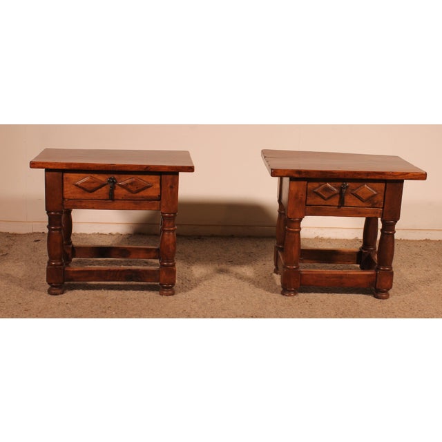Spanish Walnut Bedside Tables, 1950s, Set of 2 For Sale - Image 11 of 11