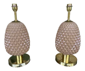 Contemporary Pink Pineapple Murano Glass and Brass Lamps, Italy EU Wired - a Pair
