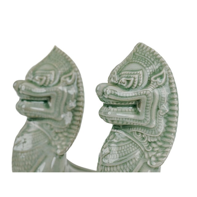 Vintage Thai Singha Lion Foo Dog Statues in Celadon For Sale - Image 12 of 12
