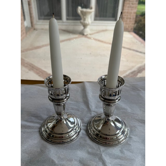 Pair of Vintage Towle Sterling Silver Weighted & Reinforced Taper Candlesticks, Model 49 For Sale - Image 6 of 6