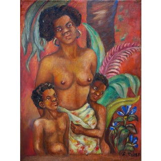 F. Cohen Warm-Toned Abstract Figurative Black Art Portrait of a Mother with Children, 20th Century For Sale