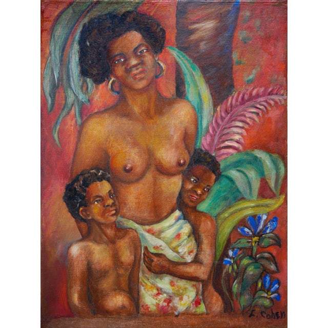 F. Cohen Warm-Toned Abstract Figurative Black Art Portrait of a Mother with Children, 20th Century For Sale