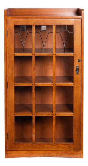 Mission Leaded Glass Bookcase With Lock & Key - Micheal Cherry