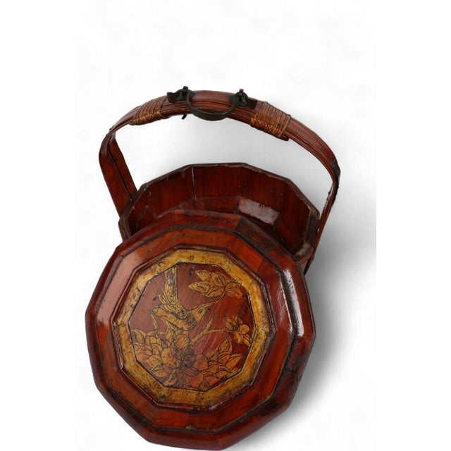 Brown Antique Chinese Lacquered Basket For Sale - Image 8 of 12