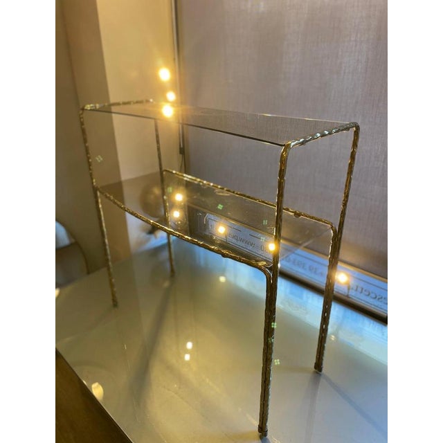 Brass and Smoked Glass Bombe Console Table, 1970s For Sale - Image 4 of 15