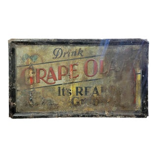 Antique 1920s Original Grape Ola Soda Embossed Metal Advertising Sign For Sale